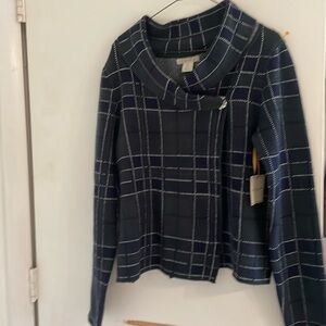 Christian Soriano plaid sweater with jeweled button sz m